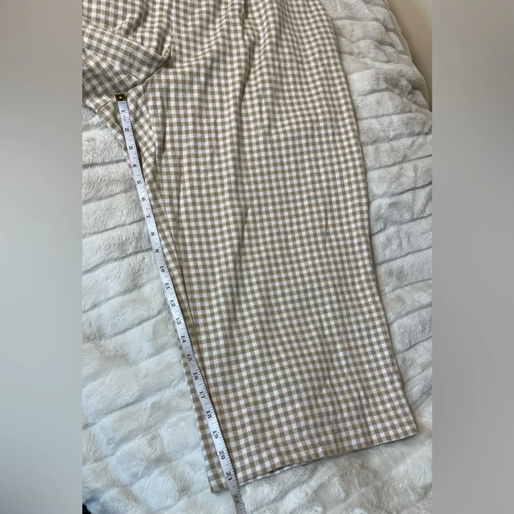 Lands End XL Tan White Gingham Plaid Wide Leg Crop Pull On Casual Coastal Pants